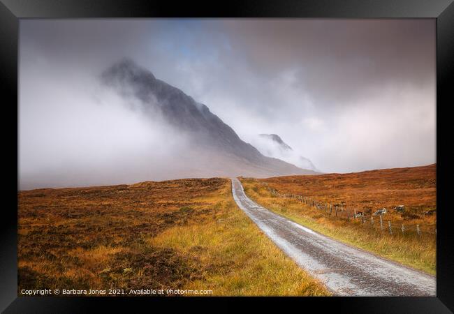 Road to the Mountains Glen Coe Scotland Framed Print by Barbara Jones