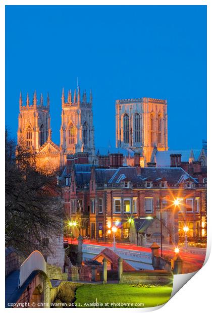 York Minster at twilight from the City Walls Print by Chris Warren