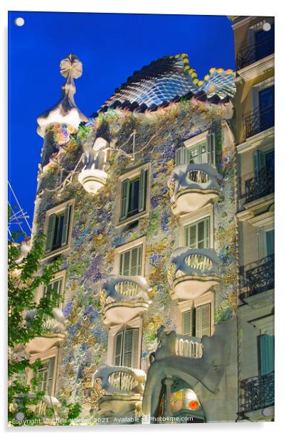 Casa Batllo Barcelona at twilight Acrylic by Chris Warren