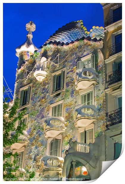 Casa Batllo Barcelona at twilight Print by Chris Warren