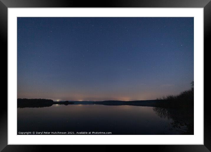 Constellations stars and sky over a calm reservoir Framed Mounted Print by Daryl Peter Hutchinson