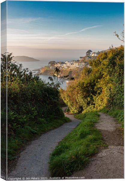 Coast path at Looe in the early morning light with  Looe island  Canvas Print by Jim Peters