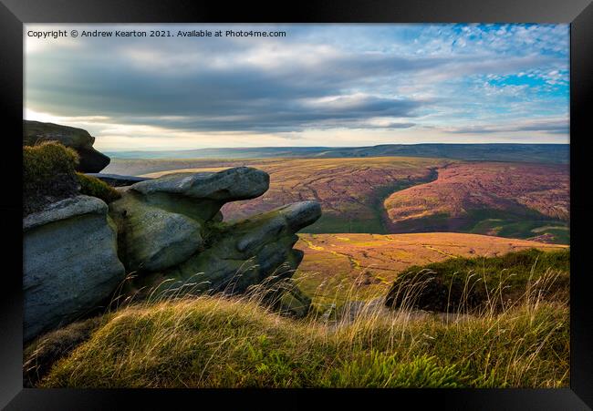 Peak District moorland on a summer evening Framed Print by Andrew Kearton