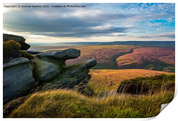 Peak District moorland on a summer evening Print by Andrew Kearton