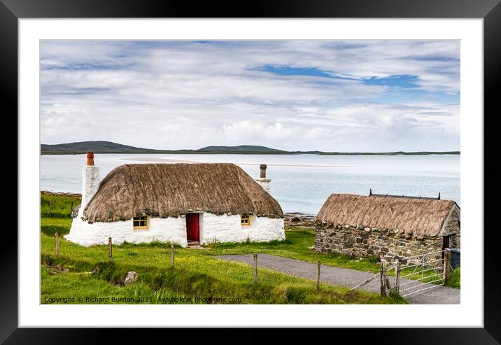 A Thatched Cottage on the Banks of Traigh Vallay on North Uist Framed Mounted Print by Richard Burdon