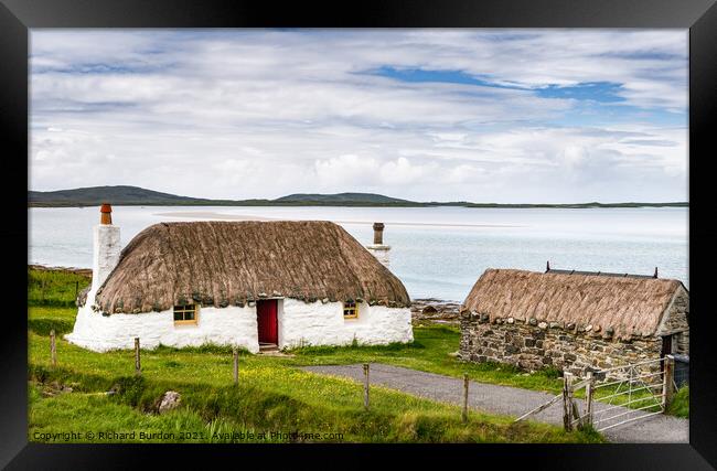 A Thatched Cottage on the Banks of Traigh Vallay on North Uist Framed Print by Richard Burdon