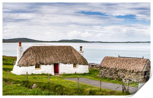 A Thatched Cottage on the Banks of Traigh Vallay on North Uist Print by Richard Burdon