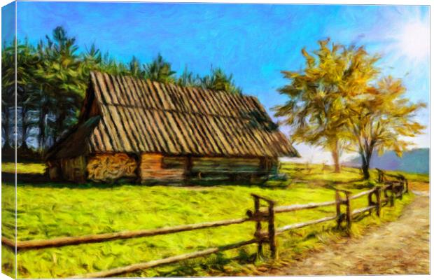 Old lonely wooden barn in the mountains Canvas Print by Wdnet Studio