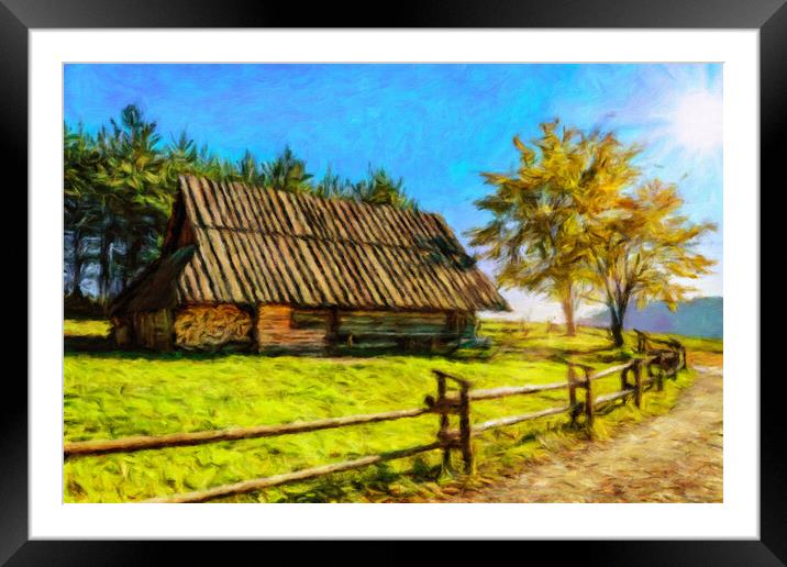 Old lonely wooden barn in the mountains Framed Mounted Print by Wdnet Studio