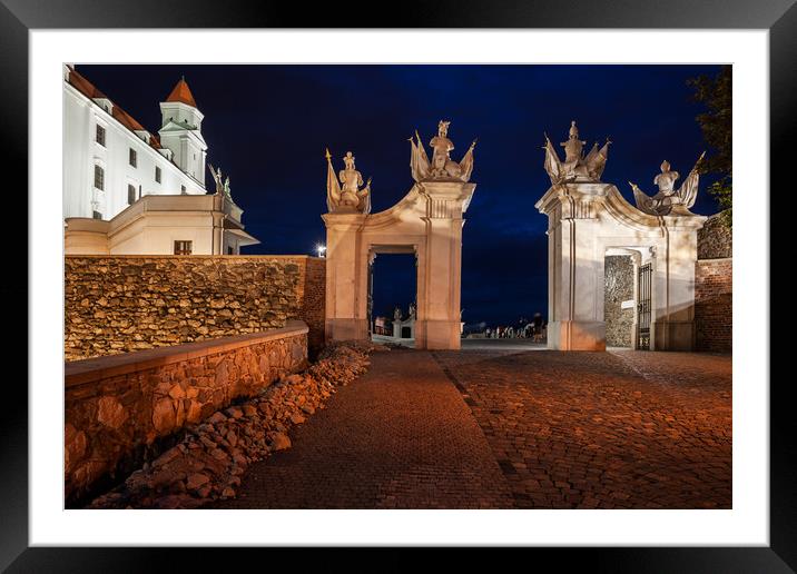 Gate to Bratislava Castle at Night in Slovakia Framed Mounted Print by Artur Bogacki