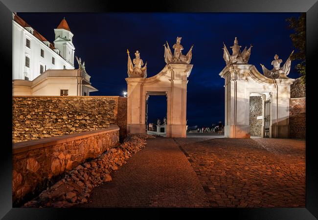Gate to Bratislava Castle at Night in Slovakia Framed Print by Artur Bogacki