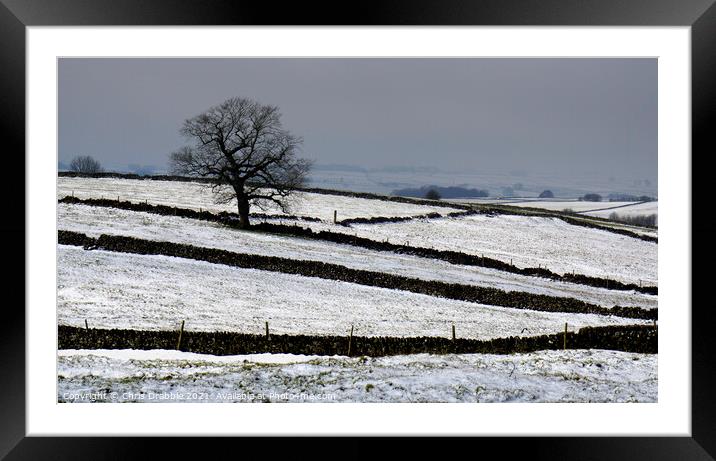 Fields near Magpie Mine in Winter Framed Mounted Print by Chris Drabble