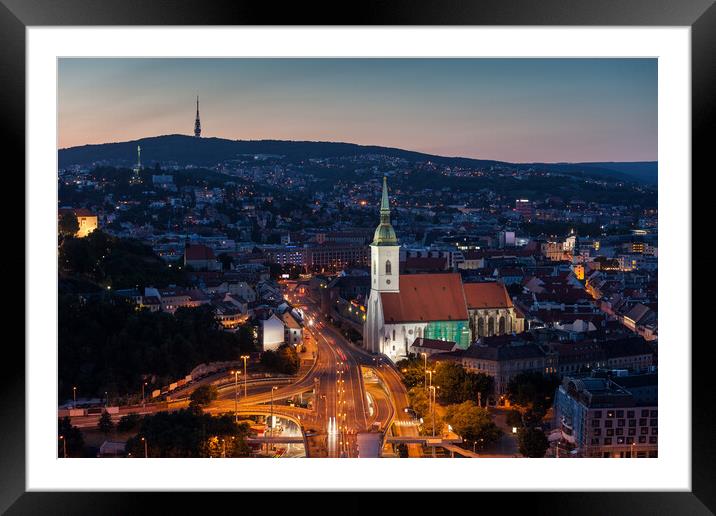 Bratislava Evening Cityscape Framed Mounted Print by Artur Bogacki