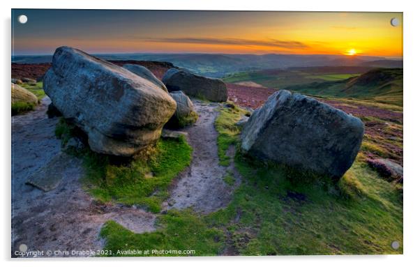 Higger Tor at sunset, Derbyshire, England (7) Acrylic by Chris Drabble