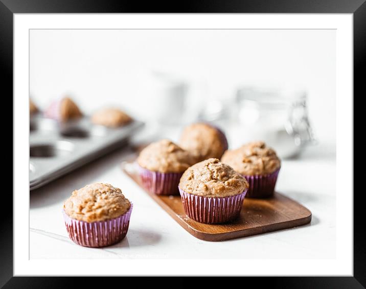 Sweet Baked Muffins, Vanilla Pink Cupcakes Framed Mounted Print by Radu Bercan