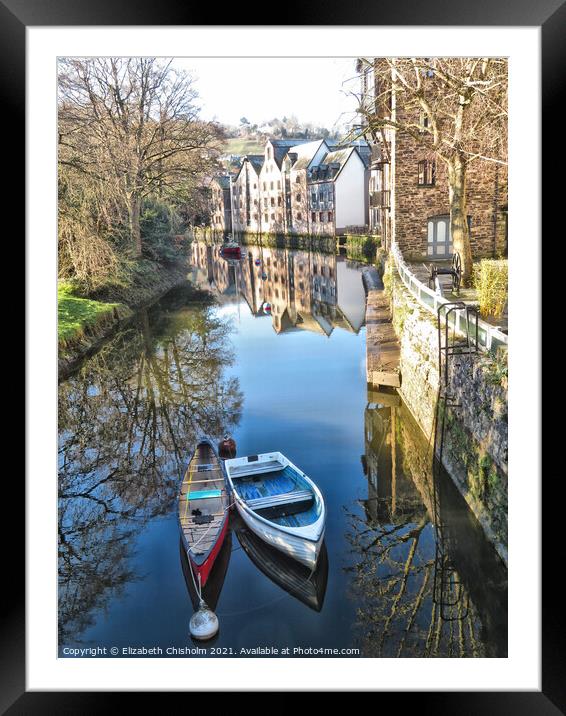 Two boats moored on the River Dart at Totnes Framed Mounted Print by Elizabeth Chisholm