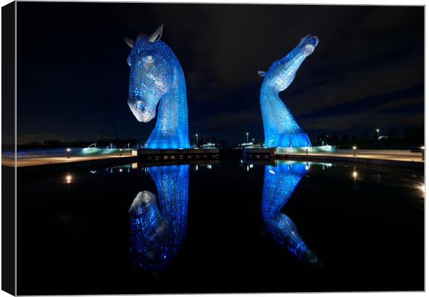 Kelpies Reflections. Canvas Print by Tommy Dickson