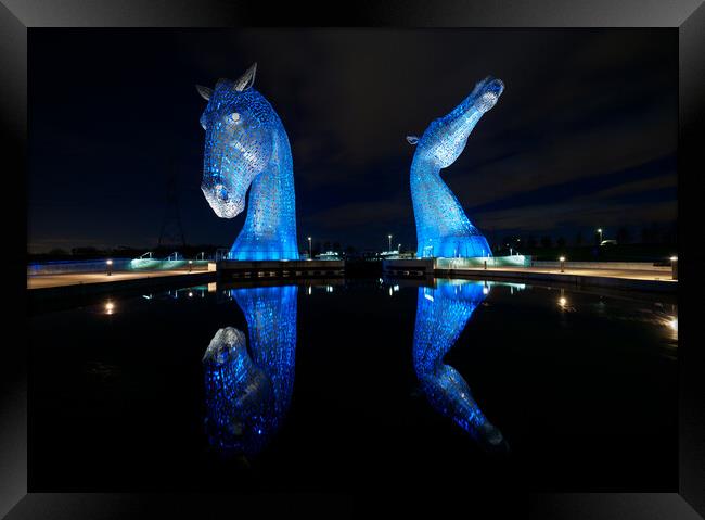 Kelpies Reflections. Framed Print by Tommy Dickson
