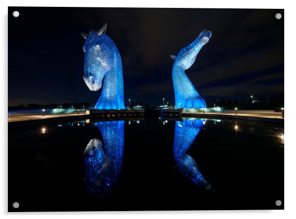 Kelpies Reflections. Acrylic by Tommy Dickson
