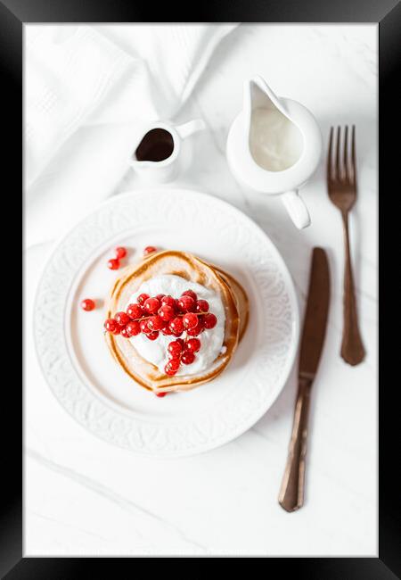 American Pancakes, Red Cranberries Fruits Framed Print by Radu Bercan