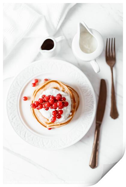 American Pancakes, Red Cranberries Fruits Print by Radu Bercan