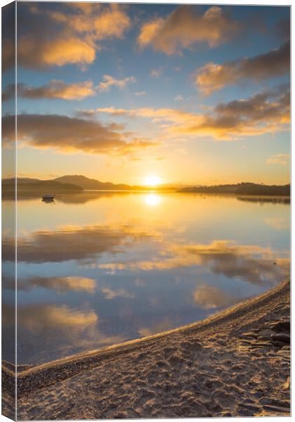 Loch Lomond beach sunrise Luss Canvas Print by Jonathon barnett