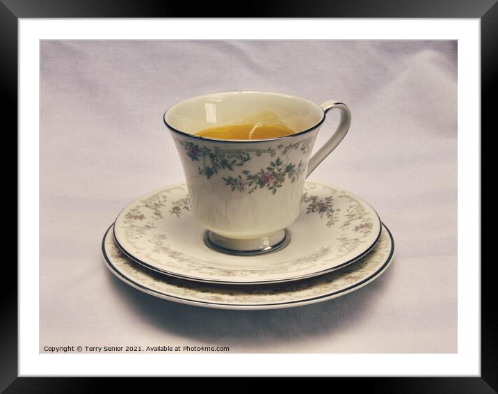 Cup and Saucer Candle Framed Mounted Print by Terry Senior