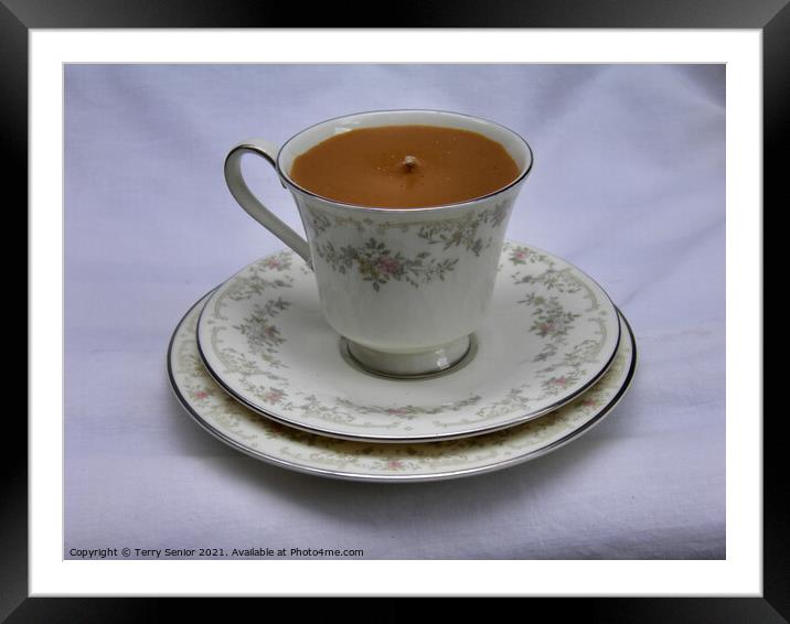 Cup and Saucer Candle Framed Mounted Print by Terry Senior