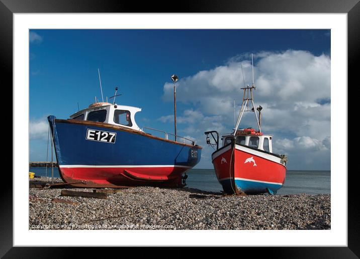 Brightly Coloured Boats at Beer, Devon Framed Mounted Print by Paul F Prestidge