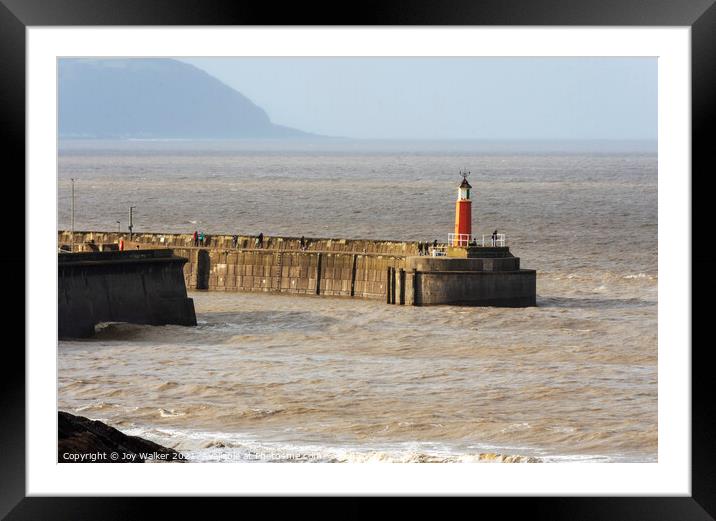The lighthouse at Watchet harbour entrance, in Somerset Framed Mounted Print by Joy Walker