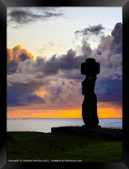 Easter Island Statue at Sunset Framed Print by Graham Prentice