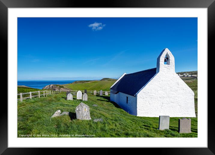 The Church of the Holy Cross, Mwnt Framed Mounted Print by Jim Monk
