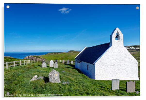 The Church of the Holy Cross, Mwnt Acrylic by Jim Monk