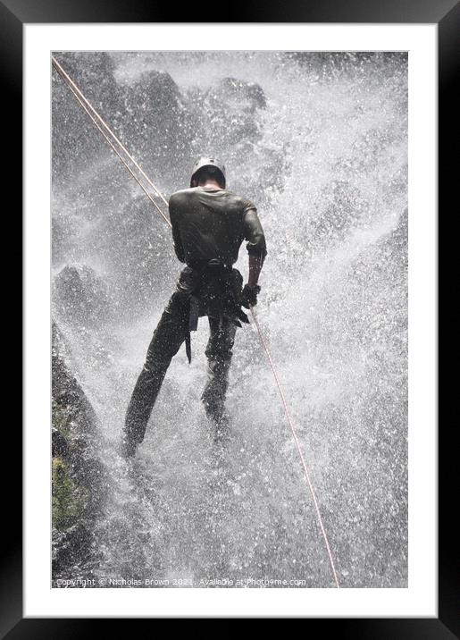 Waterfall Abseil Framed Mounted Print by Nicholas Brown