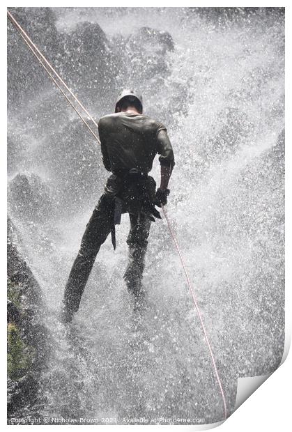 Waterfall Abseil Print by Nicholas Brown