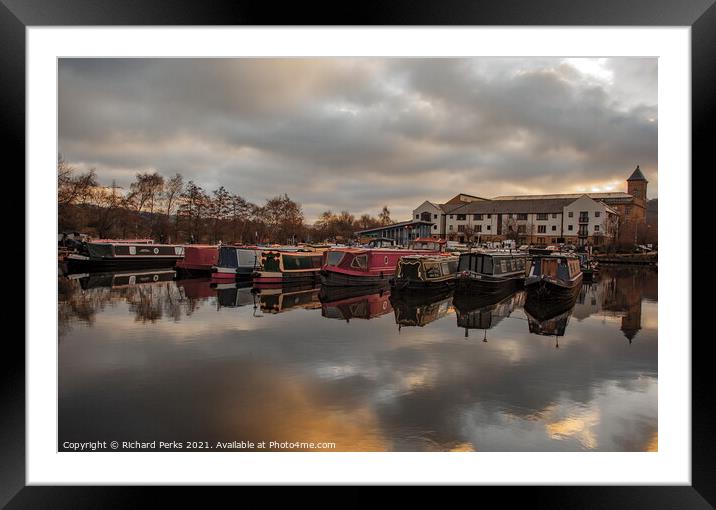 Narrowboat reflections at Leeds Framed Mounted Print by Richard Perks