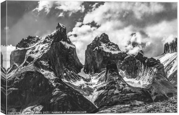 Black White Paine Horns Torres del Paine National Park Chile Canvas Print by William Perry