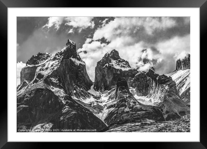 Black White Paine Horns Torres del Paine National Park Chile Framed Mounted Print by William Perry