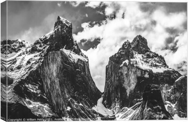 Black White Paine Horns Torres del Paine National Park Chile Canvas Print by William Perry