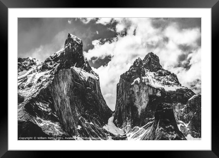 Black White Paine Horns Torres del Paine National Park Chile Framed Mounted Print by William Perry