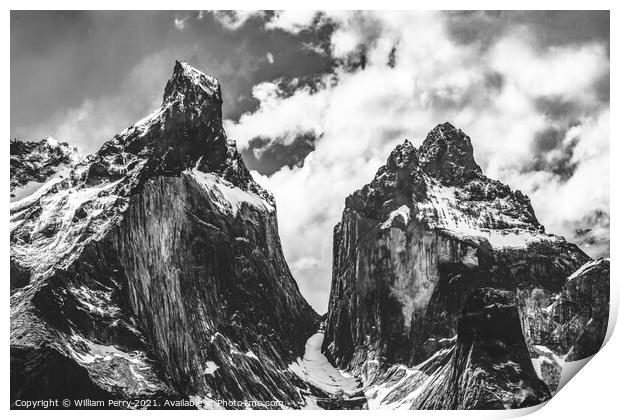 Black White Paine Horns Torres del Paine National Park Chile Print by William Perry