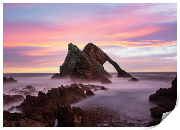 Sunrise at Bow Fiddle Rock Print by Tommy Dickson