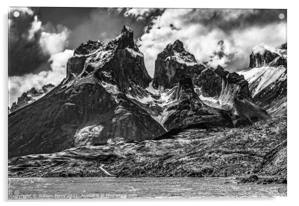 Black White Pehoe Lake Paine Horns Torres del Paine National Par Acrylic by William Perry