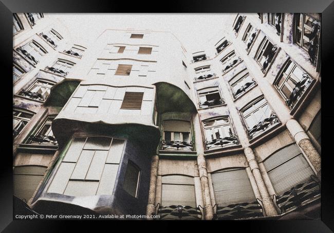 Gaudi Inspired Apartments In Barcelona Framed Print by Peter Greenway