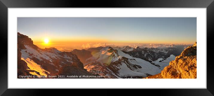 Sunset from Camp 3, Aconcagua, Argentina Framed Mounted Print by Nicholas Brown