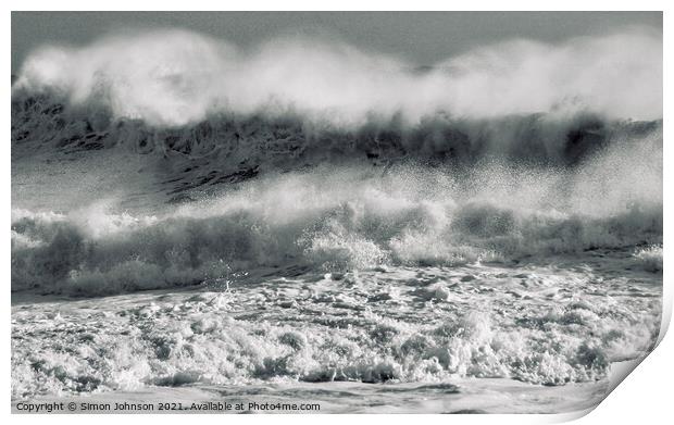 sunlit wind blown Storm wave Print by Simon Johnson