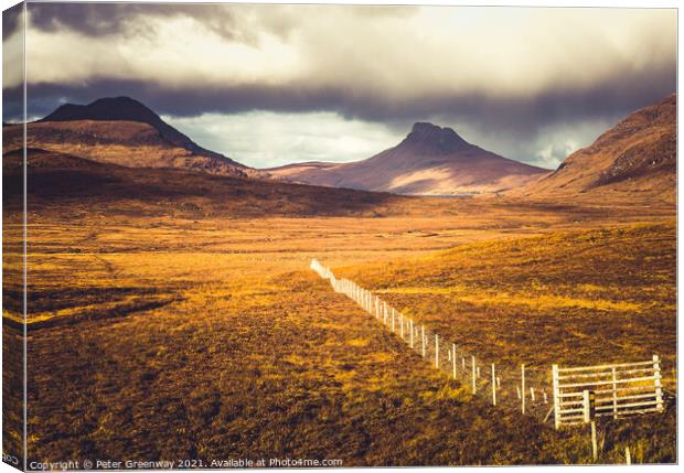 Storm Clouds Over Stacpollaidh Mountain In The Scottish Highlands Canvas Print by Peter Greenway
