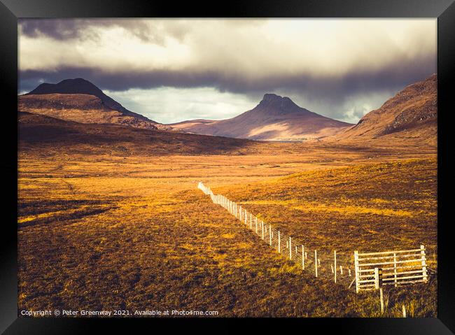 Storm Clouds Over Stacpollaidh Mountain In The Scottish Highlands Framed Print by Peter Greenway