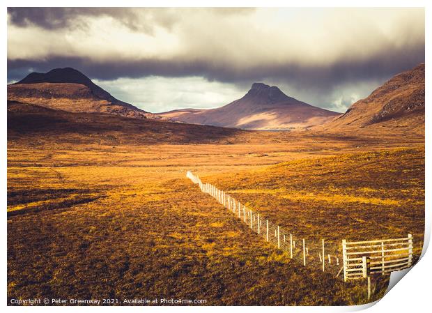 Storm Clouds Over Stacpollaidh Mountain In The Scottish Highlands Print by Peter Greenway