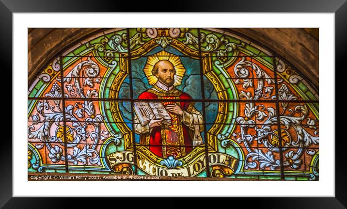 Saint Loyola Stained Glass Metropolitan Cathedral Basilica Santi Framed Mounted Print by William Perry